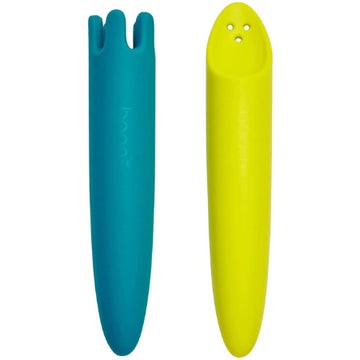 Juego de Utensilios de alimentación de silicona azul y amarillo