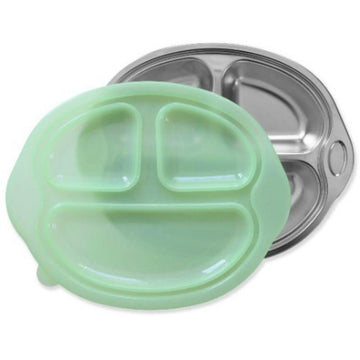 Plato divisor de acero inoxidable con tapa verde Sage Spoonfuls