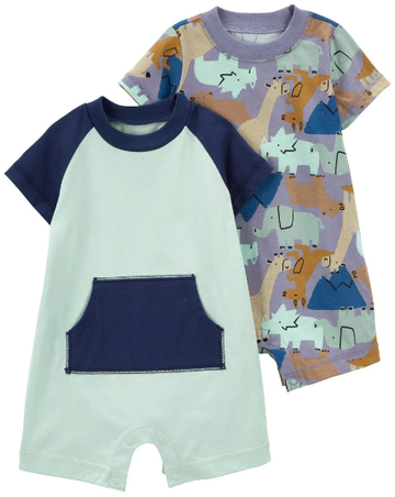 2PK CONJUNTO/ROMPER NAVY-MINT ANIMAL MULTI