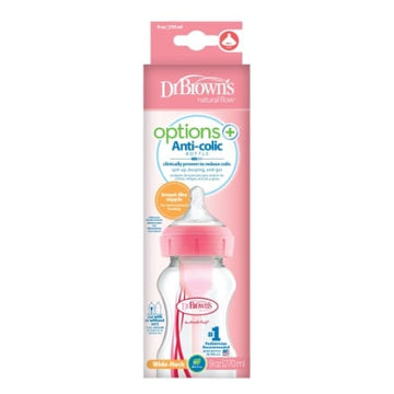 Dr. Brown’s – Biberón Options + Boca Ancha Polipropileno de 9 onz – Rosado