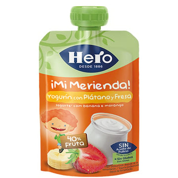 Colado Hero baby mi merienda  Yogurin con plátano y fresa.
