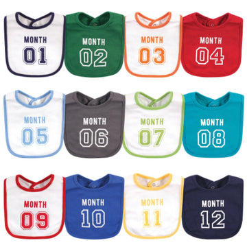 Set de 12pk Baberos de algodón para bebé Jersey deportivo Milestone Niño
