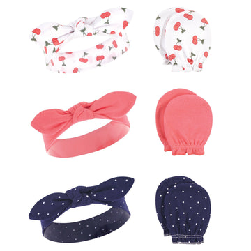 Juego de manoplas y diadema de algodón para bebé Hudson, cerezas 0-6 M