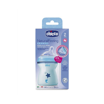 Chicco - Natural Feeling Biberón Flujo Regular Azul 2M+ (250ml)