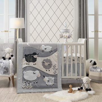 Lambs & Ivy Little Sheep Juego de ropa de cama para cuna de bebé de 4 piezas
