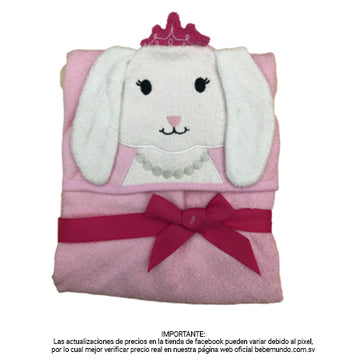 TOALLA CON CAPUCHA NIÑA CONEJA ROSADA