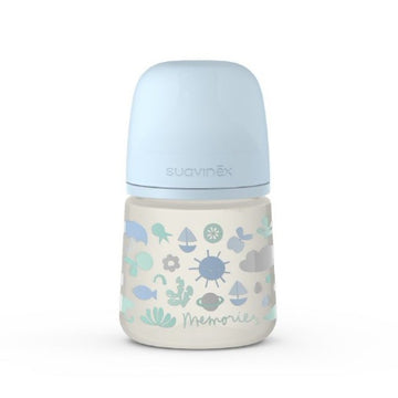 Pacha Boca ancha con biberón fisiológico SX PRO 150ML memories Azul