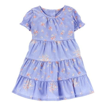 Carter´s Vestido floral escalonado celeste con flores m/c niña 6M