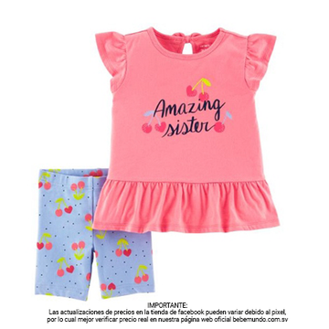 Carter´s - Conjunto de blusa y short cherry Niña 3M