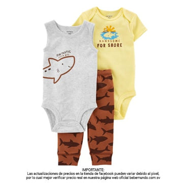 Carters 3pack shark amarillo niño - 9M