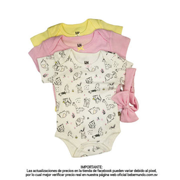 B4BABY - Set de 3 bodys y cintillo +3M
