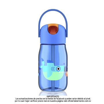 Botella de agua ligera tiburón de 14 oz con pajita