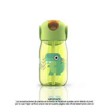 Botella de agua ligera dinosaurio de 14 oz con pajita