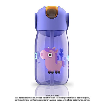Botella de agua ligera unicornio de 14 oz con pajita