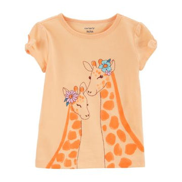 BLUSA M/C ESTAMPADA JIRAFA ORANGE PARA NIÑA 18M