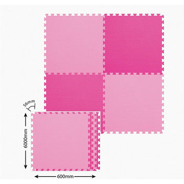 Alfombra rompecabezas 4 pzas color rosa.