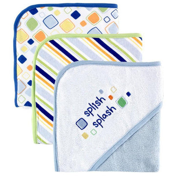 Set de 3 Toallas con capucha de felpa de algodón, azul, verde y naranja Niño