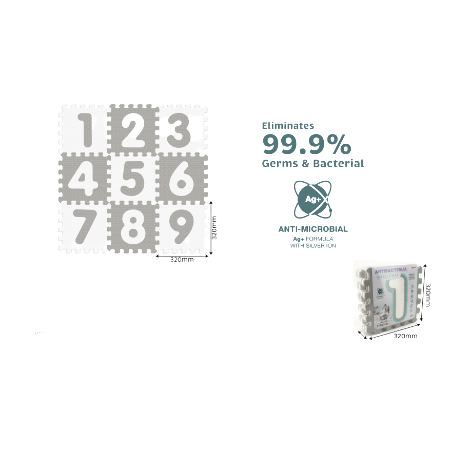 Alfombra Rompecabezas Antibacterial Numeros Gris   9PCS