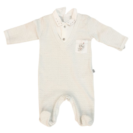 Enterizo con cuello v, pie rayado Blanco para Niño  0M 00M/NB/0-3/3-6/6-9M