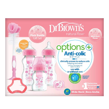 Dr Brown's Options+  Set de botellas anticólicos para bebé, color rosa