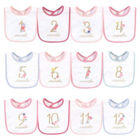 Set de 12 Baberos de algodón para Niña Milestone Floral
