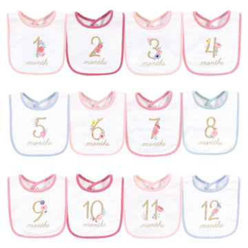 Set de 12 Baberos de algodón para Niña Milestone Floral