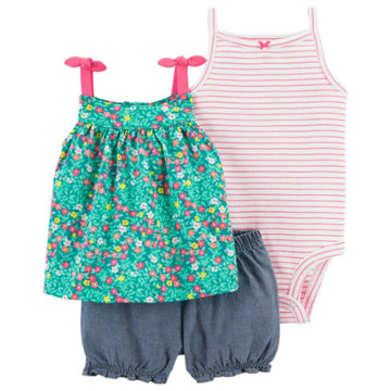 Conjunto Camisa floral de tirantes, short y Enterizo 12M