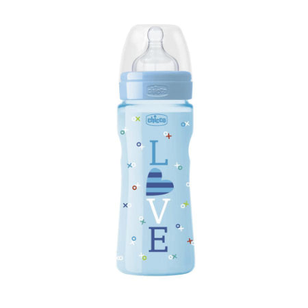 Chicco - Biberón Bienestar Coloreado 330ml Celeste 4m+