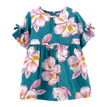 Vestido Con Calzón Verde Estampado Flores Niña 6M