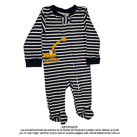 B4BABY - Pijama Azul Rayada con Estampado de Maquina +6m