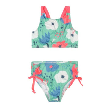 Traje de baño de floreado aqua y rosa  2 Piezas 2 años