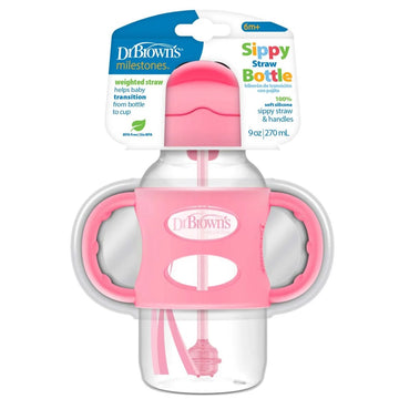 Dr. Brown's - Botella con pajita y cuello ancho | rosa