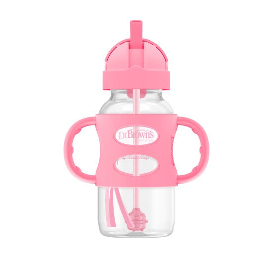 Dr. Brown's - Botella con pajita y cuello ancho | rosa