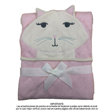 TOALLA CON CAPUCHA ROSADA GATITA