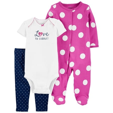 Set de 3 piezas pijama con puntos, enterizo y pantalón Niña 9M