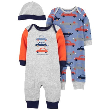 Conjunto de 2 pijamas y gorrito de carritos  Niño 9M