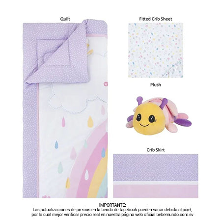 Juego de Cama de 4 Piezas para Cuna Arcoiris con Abeja