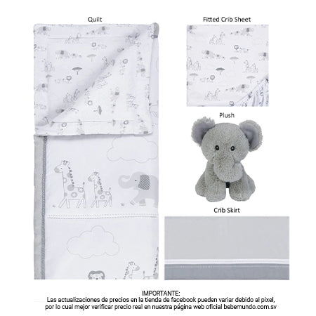 Juego de Cama de 4 Piezas para Cuna Elefante