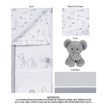 Juego de Cama de 4 Piezas para Cuna Elefante