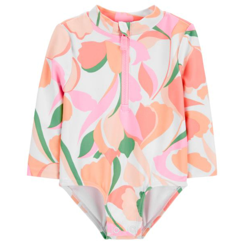 Carter's - Bañador infantil de flores tropicales y manga larga naranja