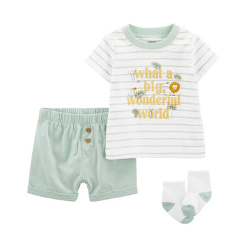 Carter´s - Set tres Piezas Short Remera y Medias de Algodón | +NB