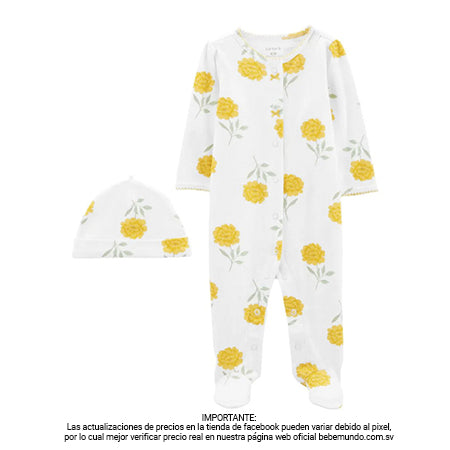 Carter´s - Pijama Enteriza y Gorro Flores Niñas +3M