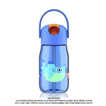 Botella de agua ligera tiburón de 14 oz con pajita