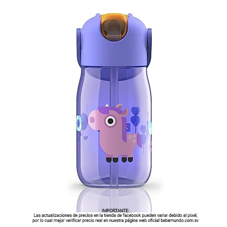 Botella de agua ligera unicornio de 14 oz con pajita