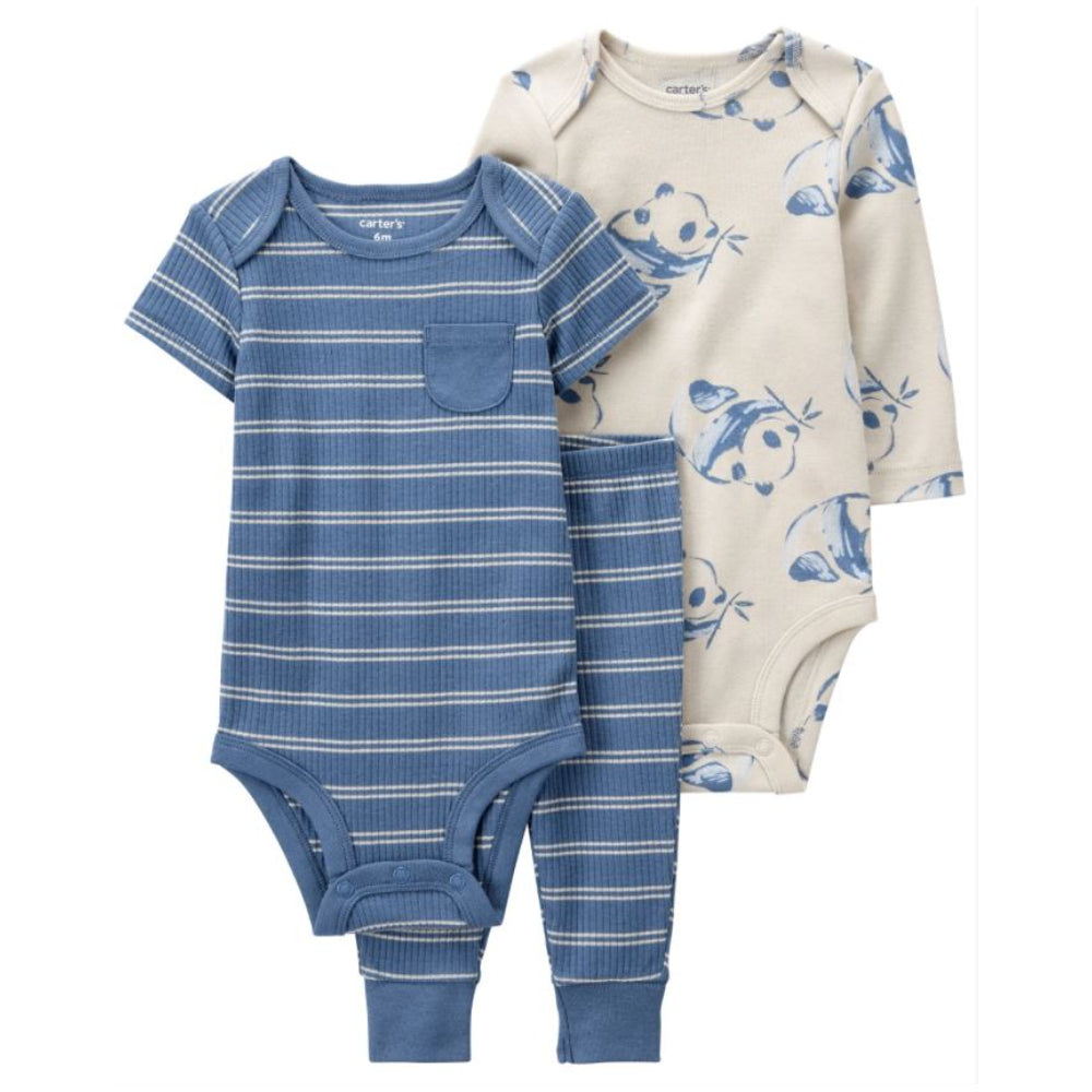Carter´s - Set Tres Piezas Pantalón y Bodies de Algodón Diseño Panda |+9M