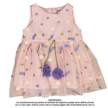 Vestido rosa con flores moradas +12M