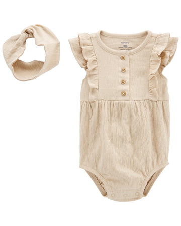 Carter´s - Body de jersey arrugado, con botones, volados y vincha| +3M