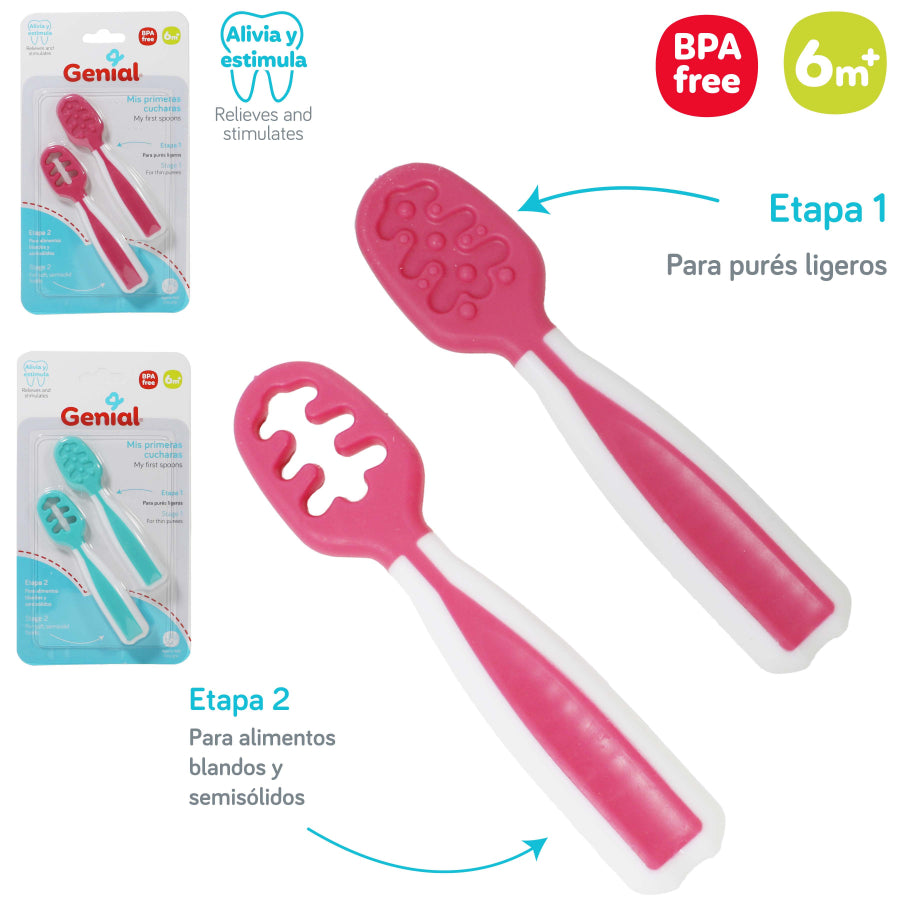Genial - Mis primeras cucharas 2 piezas | colores rosa o celeste