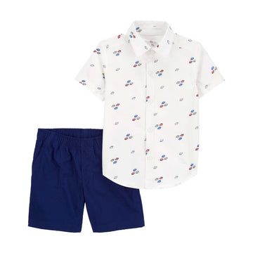 Carter´s -  Conjunto de 2 piezas de camisa y pantalón corto con botones  | +9M