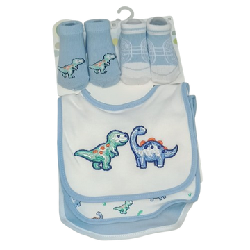 Little Me - set de 2 pares de calcetines con 3 juego de babero de dinosaurio.